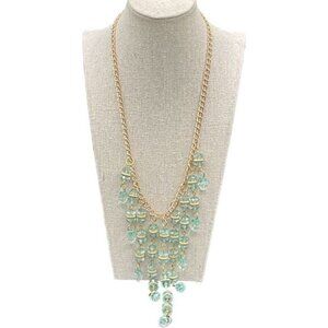 Gold Chain Aqua Beaded Waterfall Statement Necklace With Lobster Clasp For Women